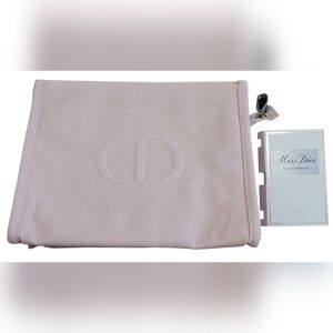 Christian Dior Light Pink Canvas Pouch W/ Zipper Closure And Sample Parfum. NEW
